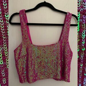 Show Me Your Mumu crop top/bra top. Hot pink and sequins. Size M. Like new.
